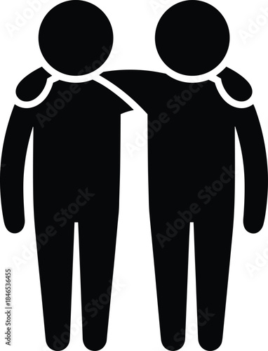 Two Stick Figures Standing Together With Arms Around Shoulders friendship friends