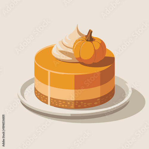Layered Pumpkin Mousse Cake Vector Illustration – Perfect for Thanksgiving dessert features, holiday menus, or autumnal food blogs.