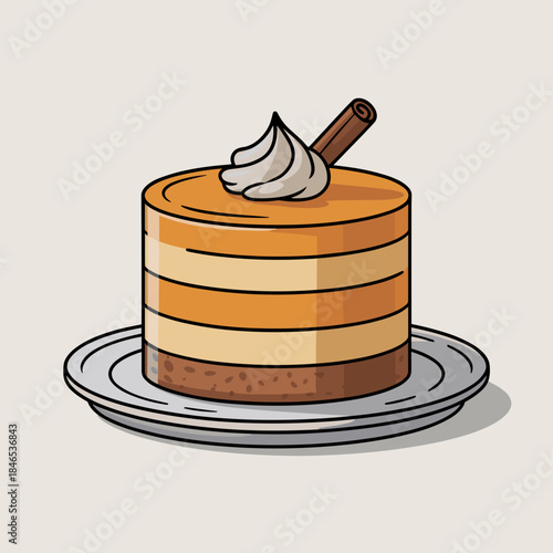 Pumpkin Mousse Cake with Cinnamon Garnish Vector – Ideal for fall holiday advertising, bakery window graphics, or festive menu design.