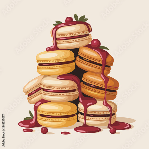 Elegant vector cranberry macaroon tower on light background – Perfect for Thanksgiving dessert displays or gourmet food articles.