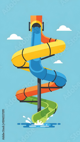 Colorful Spiral Water Slide Illustration.