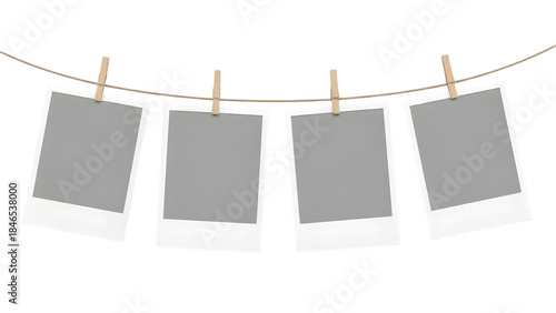 Wallpaper Mural Four blank polaroid on a clothesline isolated on a transparent background rope clothespins Torontodigital.ca