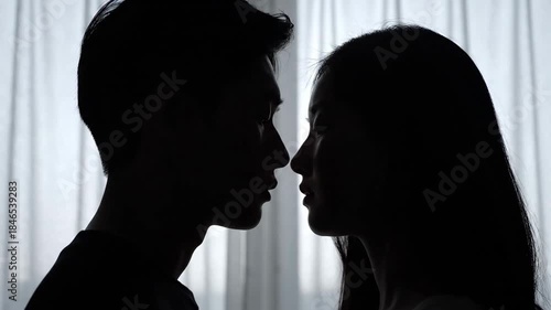 Silhouettes of a young couple facing each other, symbolizing intimacy and connection.