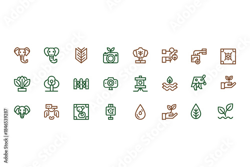 nature ecology environment outline vectors icons set