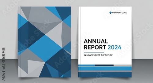 Modern annual report 2024 cover design with geometric background and corporate style