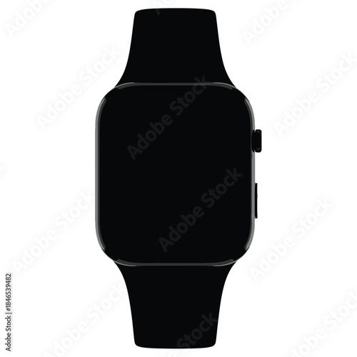 Modern smartwatch with black band and transparent background