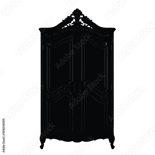 Ornate black wardrobe on transparent background