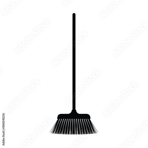 Black broom on transparent background