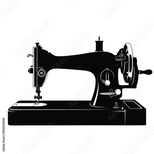 Black and white sewing machine illustration