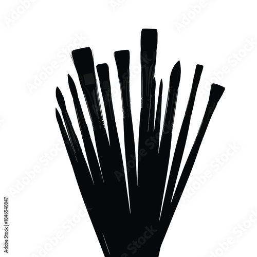 Black paintbrushes on transparent background