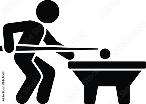 Black Silhouette Icon of a Person Playing Billiards with Cue Stick and Ball pool
