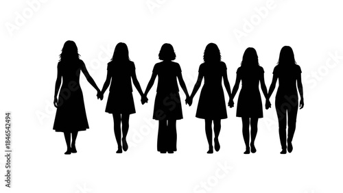 Group of women holding hands female solidarity unity, happy international women's day.