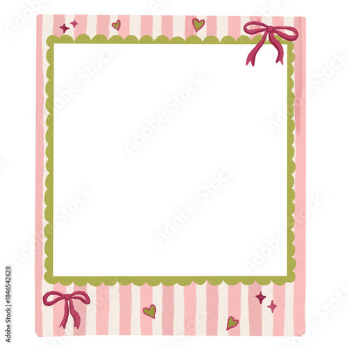 Square Frame With bow ribbon Illustration and pink green lines 
