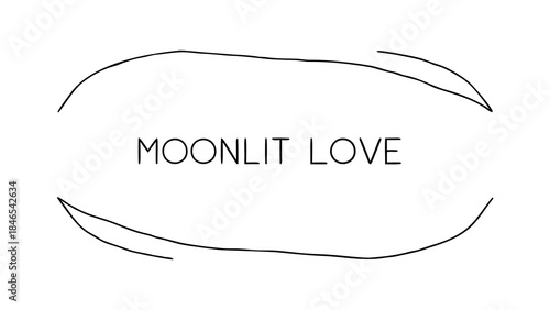 A minimalist line art design featuring a romantic moonlit love concept with simple patterns