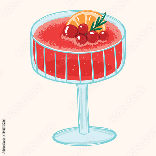 Elegant Red Dessert in a Glass Footed Cup with Cherry Garnish and Orange Slice