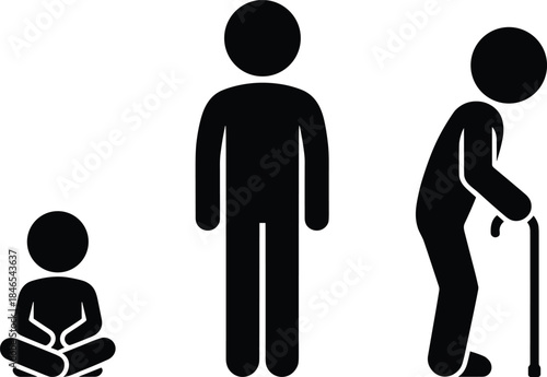 Human Life Stages From Infancy To Old Age Stick Figure Icons Keywords: baby, infant, child, adult, elderly, old age, life cycle