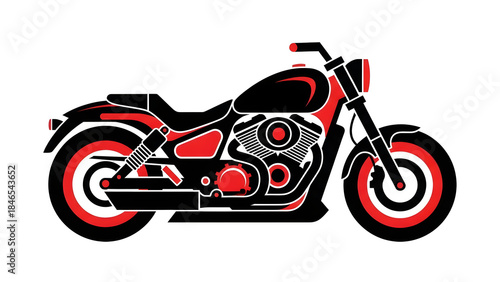 Red and Black Motorcycle Vector Illustration.