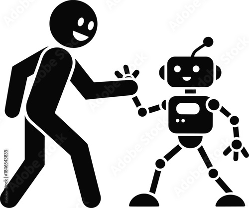 Person And Robot High Fiving On White Background high five handshake