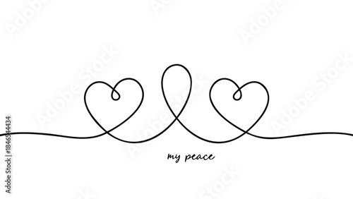 Continuous line drawing of intertwined twin hearts symbolizing love and peace