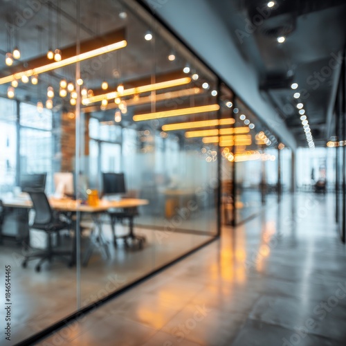 Wallpaper Mural Blurred modern office interior with glass walls, warm lighting, and a contemporary hallway Torontodigital.ca