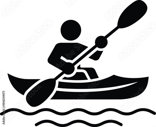 Person Kayaking On Water On White Background canoe boat