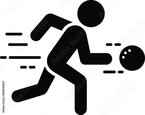 Person Running with Bowling Ball and Motion Lines Icon Keywords: person, running, bowling, ball, sport, game, recreation