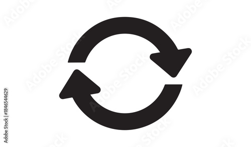 Black circular arrow icon representing refresh, reload, repeat, or recycle action on a white background