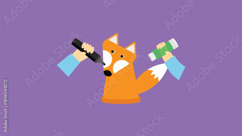 Fox with a knife and a megaphone. Vector illustration.