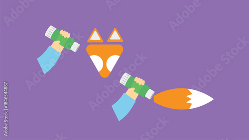 Hand holding a paint brush. Vector illustration in flat design style.