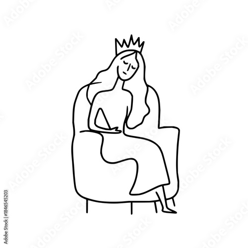 Line art illustration of a king on a throne with helmet and robe fantasy art drawing vector image design