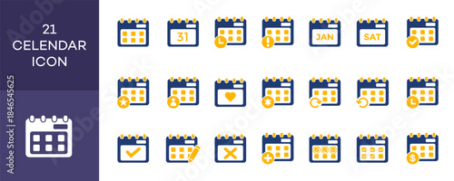 21 Calendar Icon Collection with Date 31  Flat Design Set