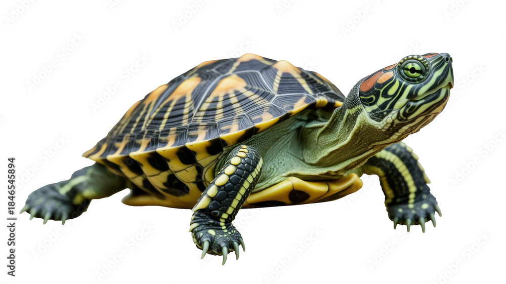 Obraz premium Red-Eared Slider Turtle on Transparent Background