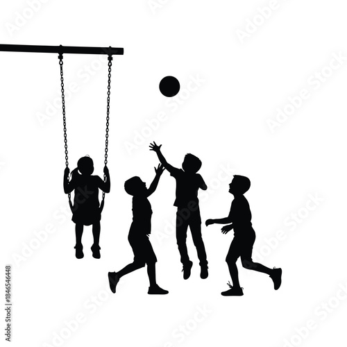 Children playing volleyball silhouette