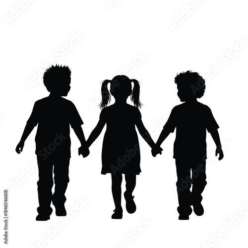 Silhouette of three children holding hands