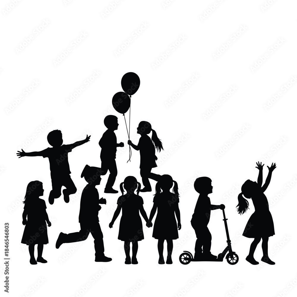 Obraz premium Silhouette of children playing