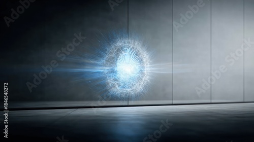 Futuristic glowing orb emitting light in a dark, modern room.