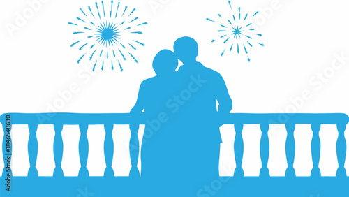 Couple watching fireworks display on romantic evening together