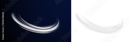 Magical white swirl trail with glowing particles and light streaks.
