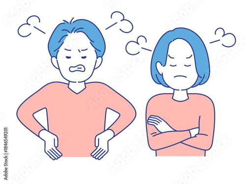 成人男女　表情　イラスト　怒っているポーズ