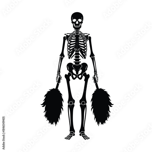 Skeleton cheerleader with pom poms