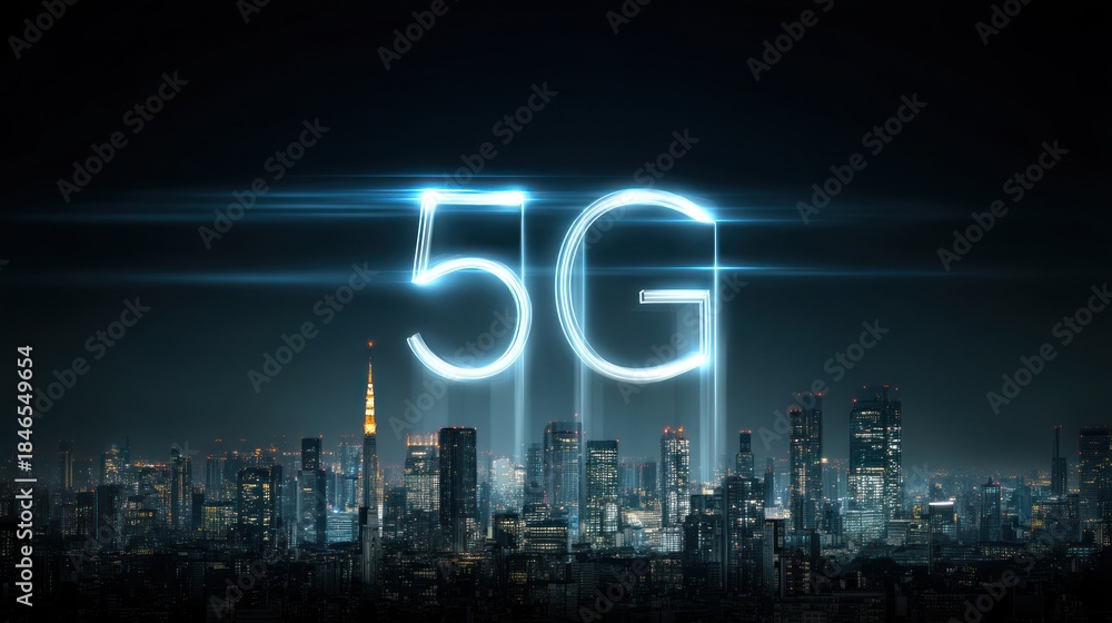 Fototapeta premium 5 g network technology cityscape at night