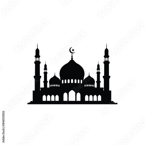 Silhouette of a mosque with crescent moon