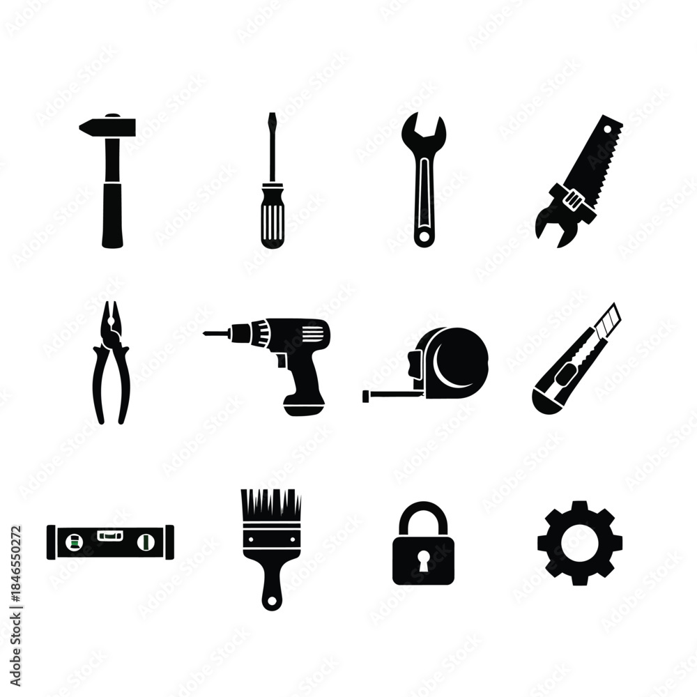 Obraz premium Collection of tools Silhouette