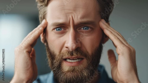 Emotional struggle a man's frustration and stress in close-up portrait