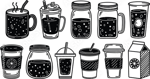 Hand Drawn Doodle Drink and Beverage Icon Set Vector