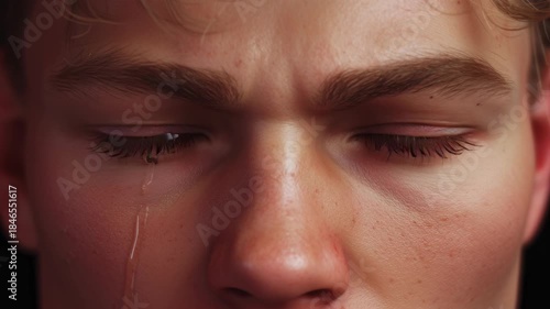 Crying tears of emotion portrait of a young individual studio close-up