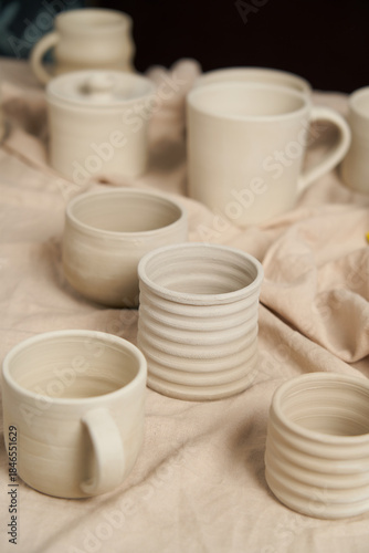 Pottery class. Cuts are ready to be paint   