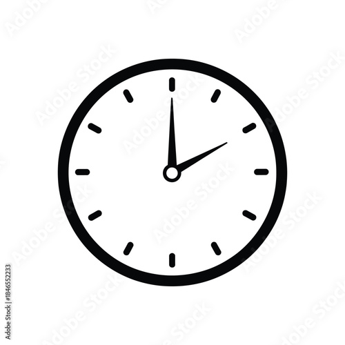 Analog Wall Clock Icon Showing Time – Minimal Black and White Clock Vector Illustration