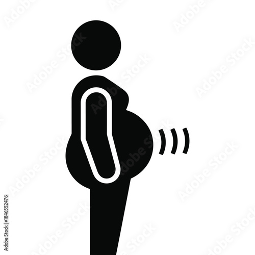 Pregnant Woman Silhouette Icon with Ultrasound Sound Waves for Prenatal Care and Sonography Concept