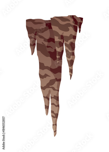 Stalactite. Icicle shaped hanging mineral formations in cave. Nature brown limestone, material stone icon. Natural growth geology formations